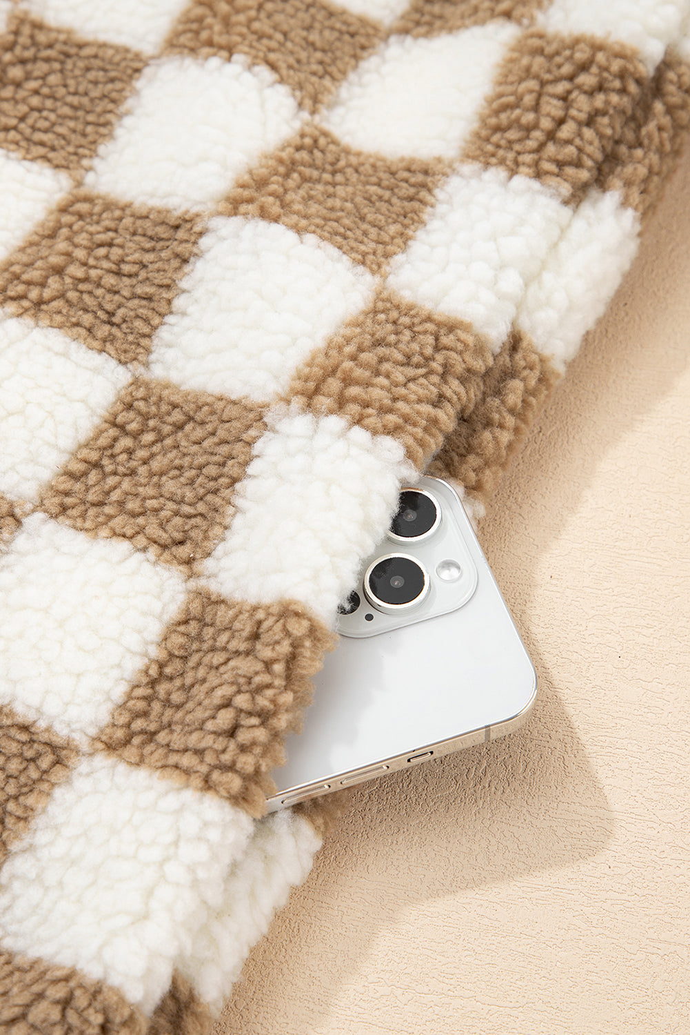 Checker Sherpa Button Front Chunky Jacket
