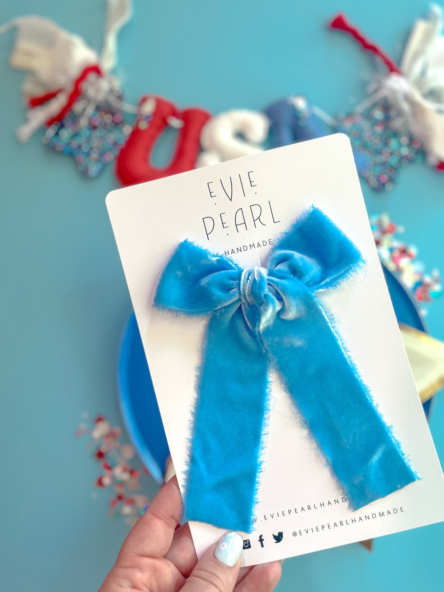 Blue Raw Silk Bow