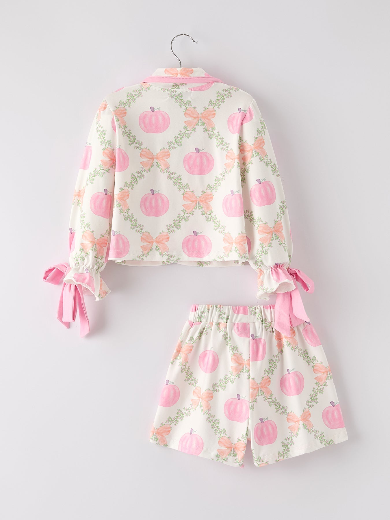 Mommy and Me Fall Halloween Pumpkin Floral Print Long Sleeve Top Shorts Girls Pajama Set