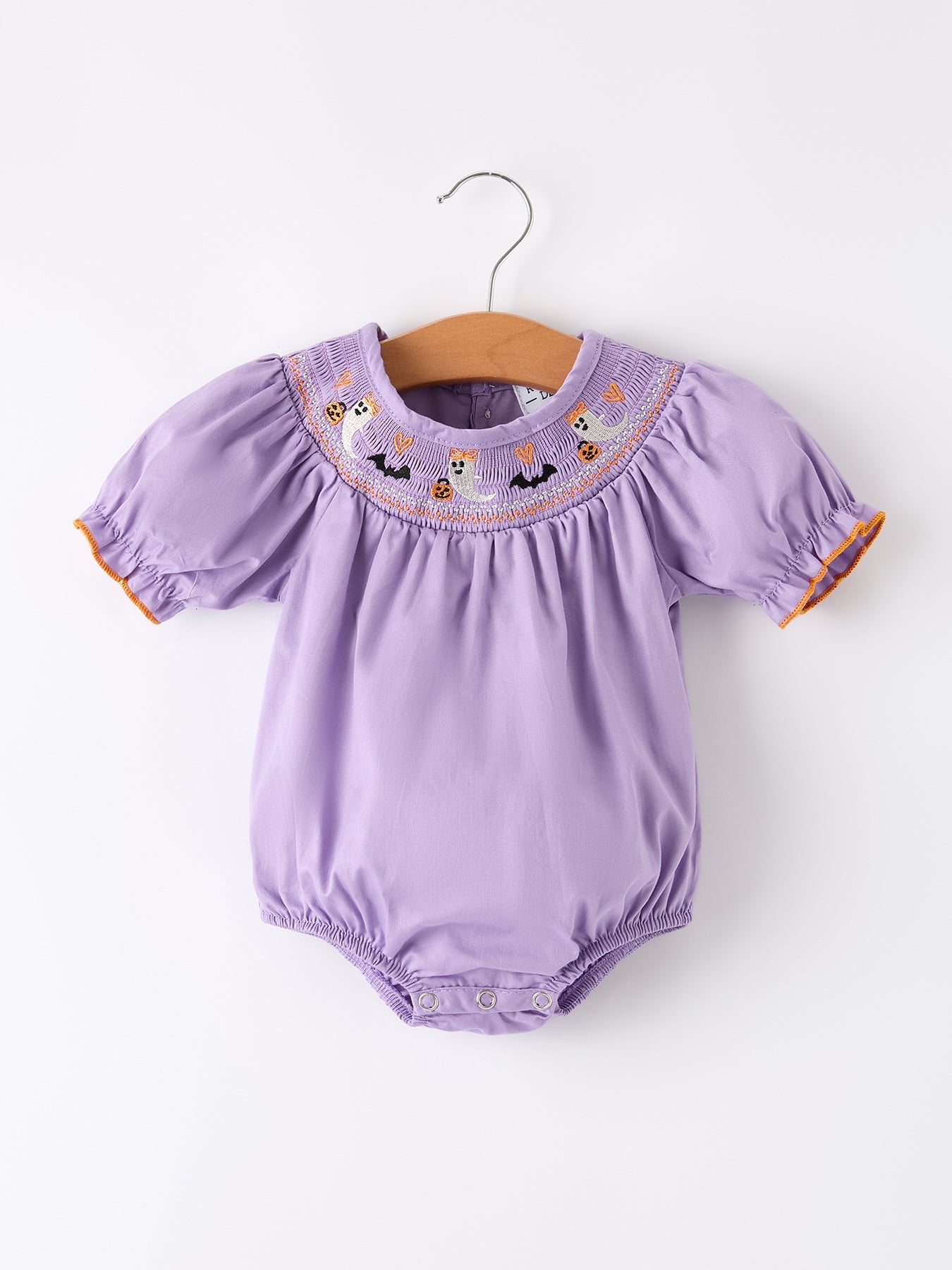 Purple Halloween Smock Embroidery Baby Girl Romper