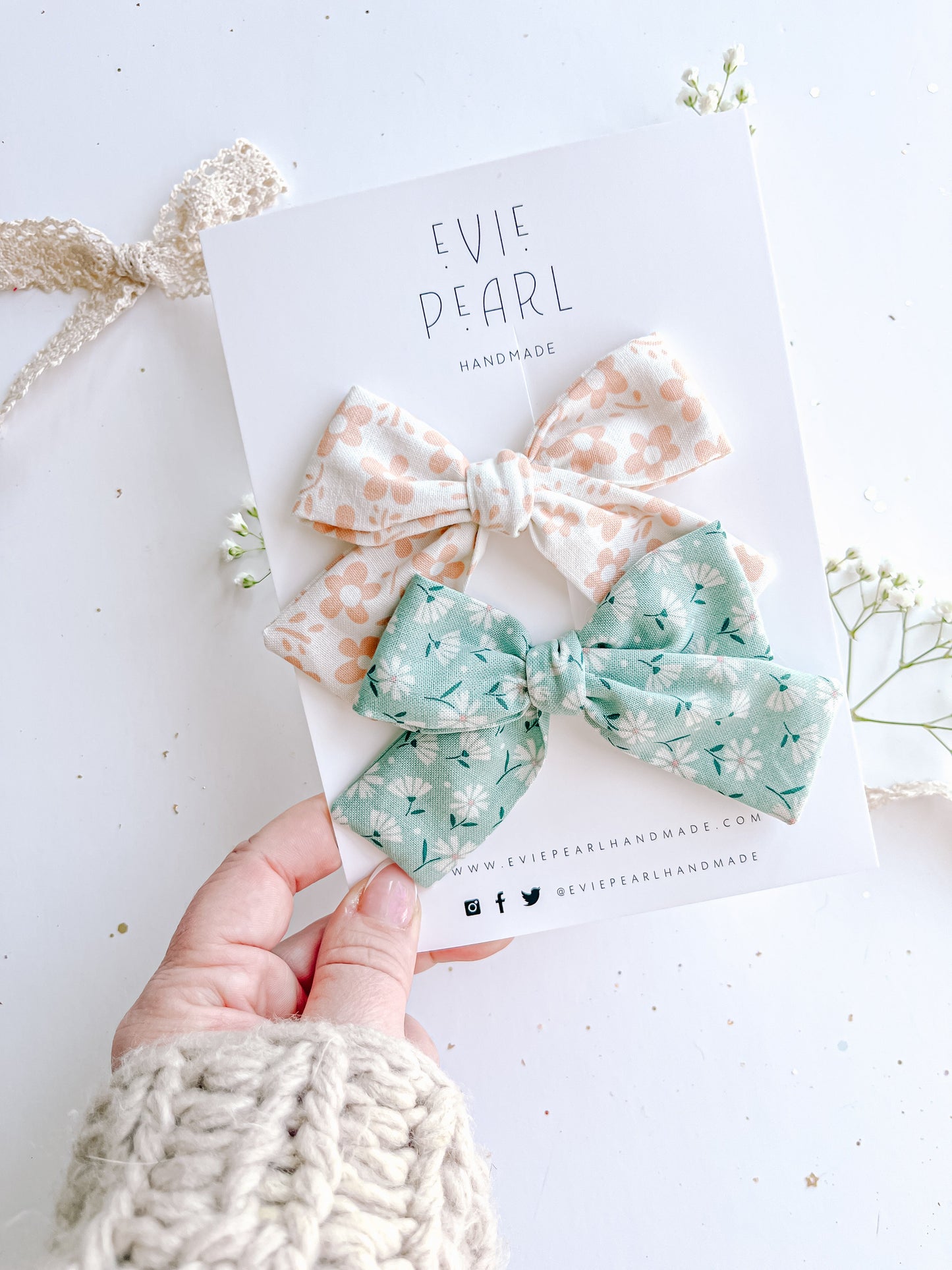 Cream Pink Daisy & Green Floral Medium Pinwheel Set