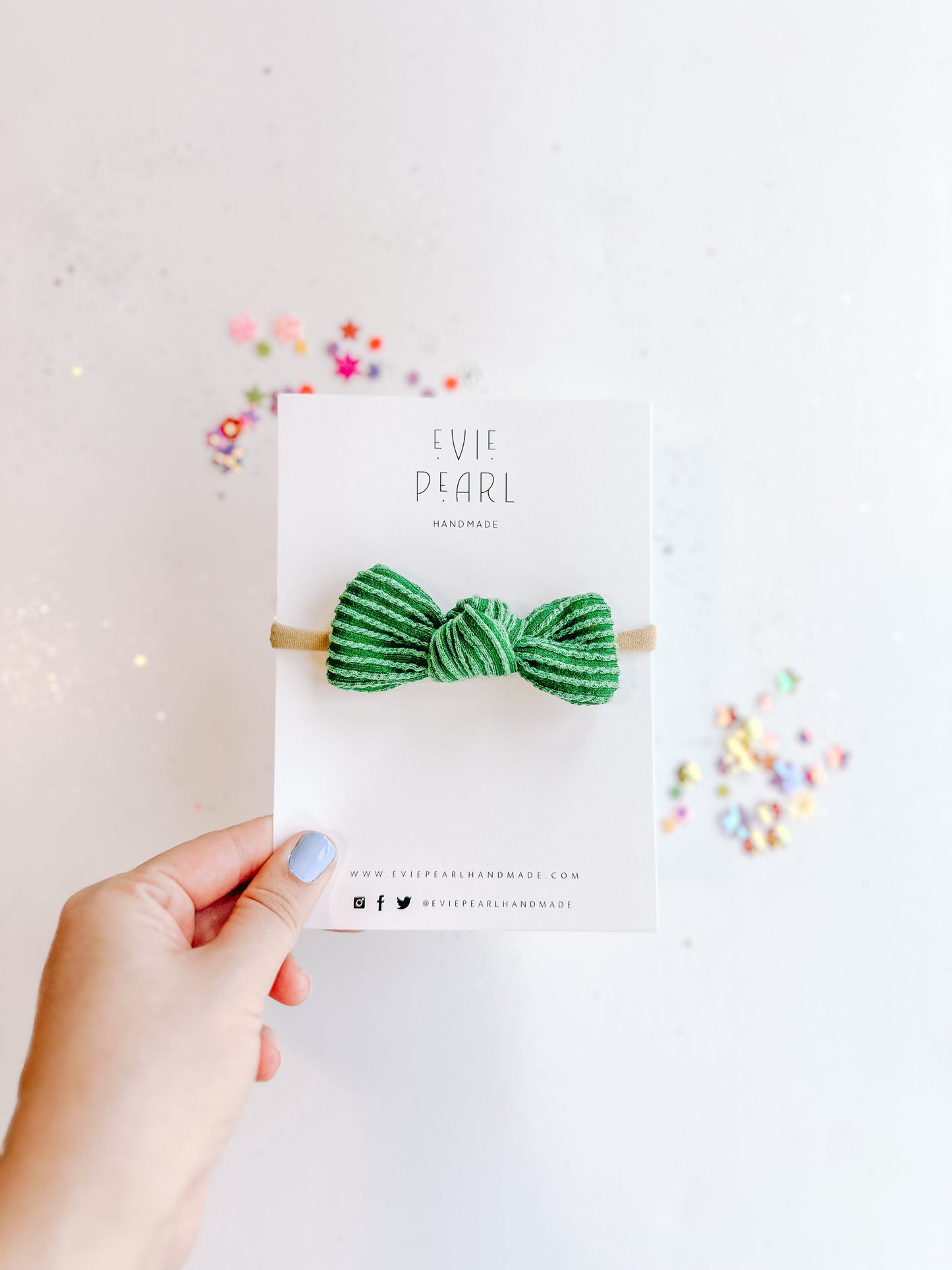 Green Ribbed Knot Bow Nylon Headband