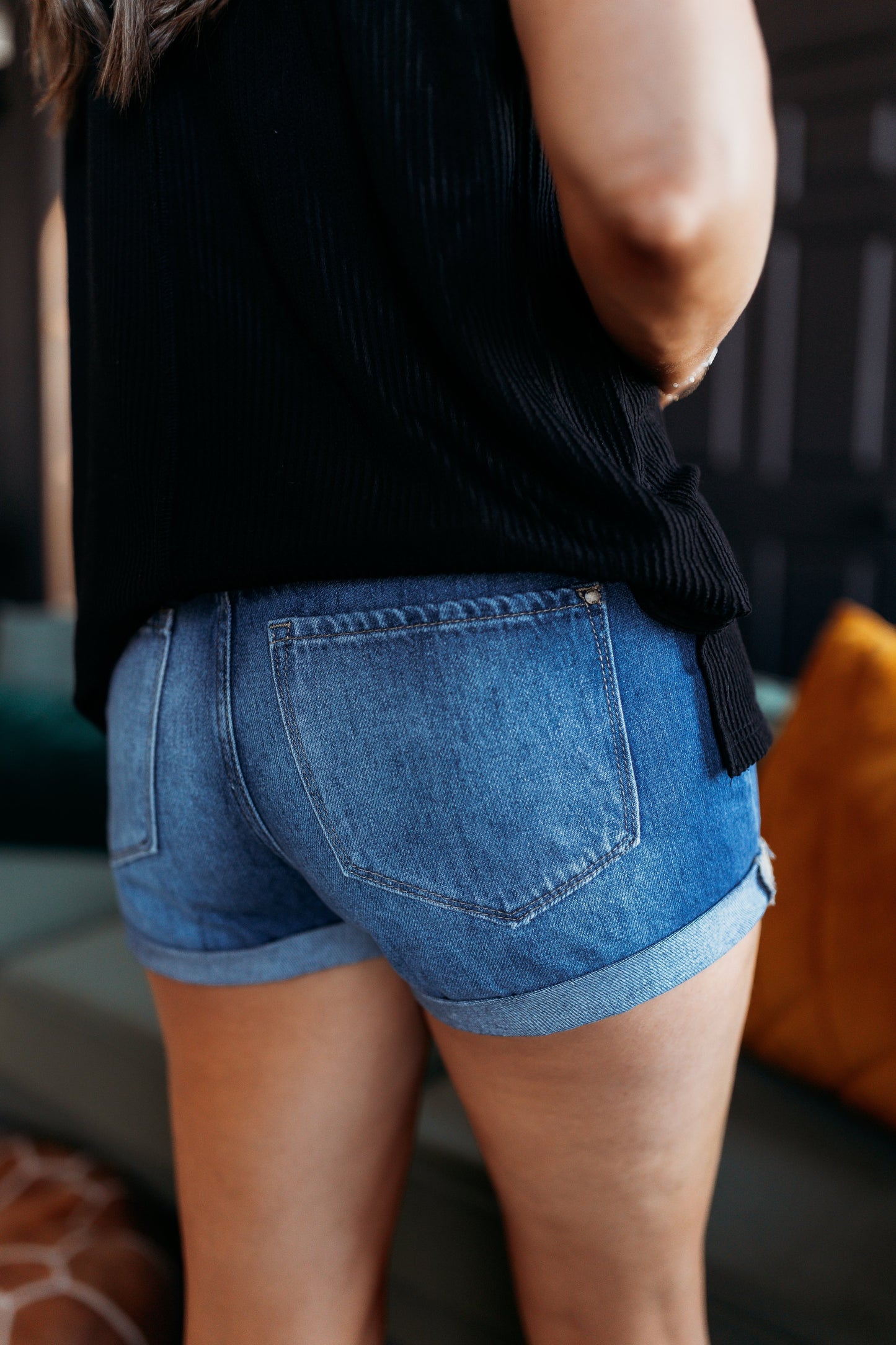 High Rise Cuffed Hem Shorts