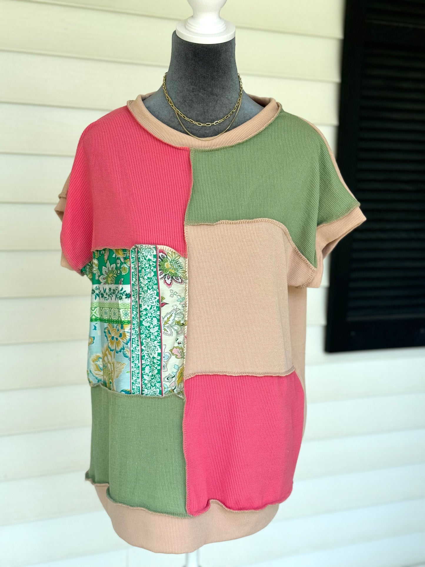 Color Block Patchwork Short Sleeve Top