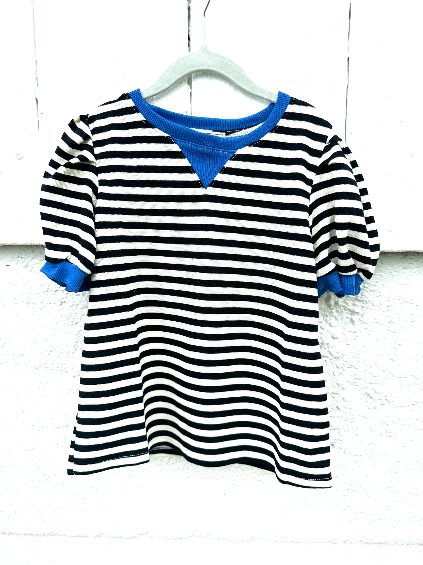 Girls Black Striped Puff Sleeve