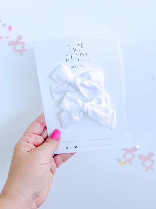 White Mini Solid Pinwheel Pigtail Bow Set