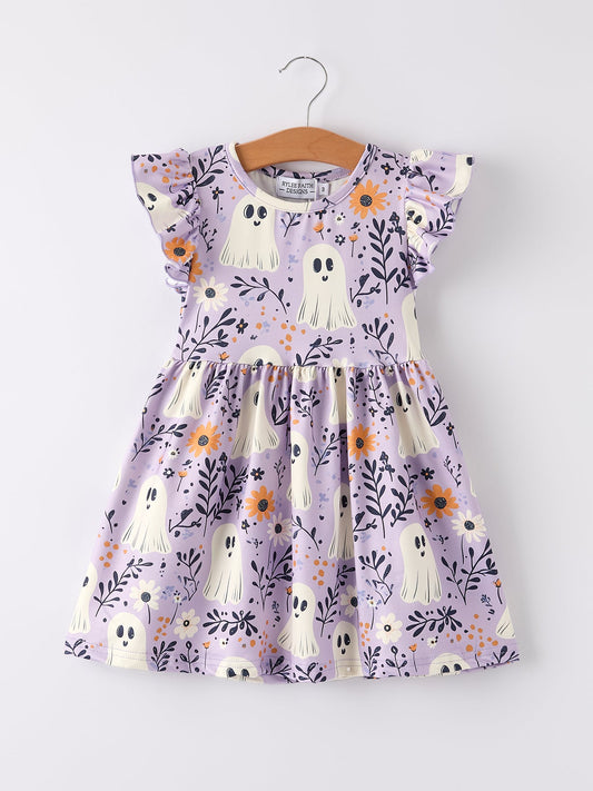 Halloween Purple Ghost Flying Sleeve Dress