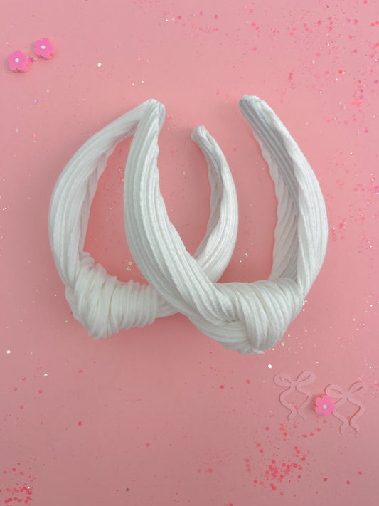 Crisp White Ribbed Knotted Headband