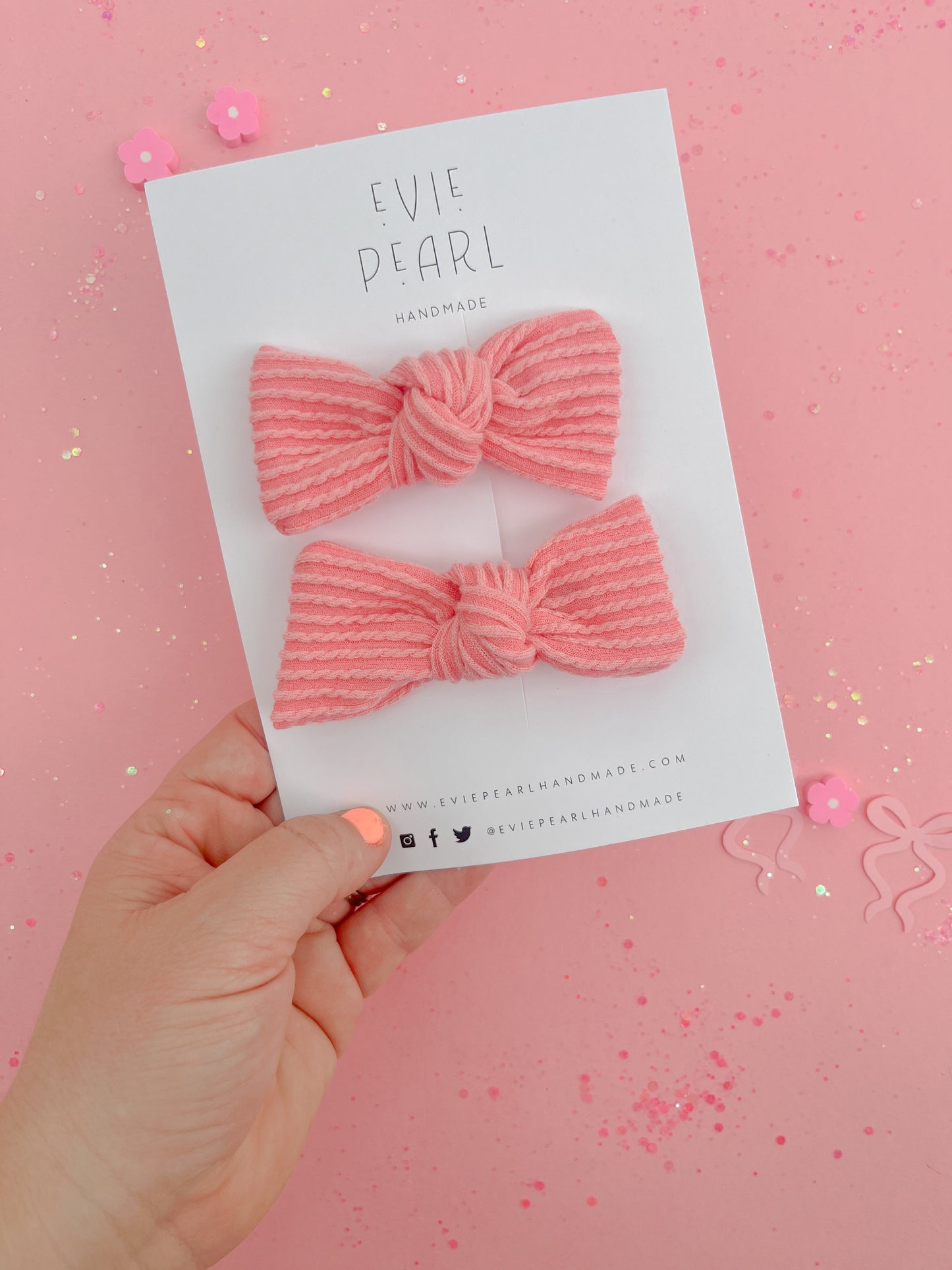 Sunkist Coral Ribbed Knot Bow Pigtails