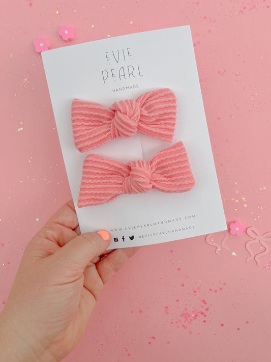 Sunkist Coral Ribbed Knot Bow Pigtails