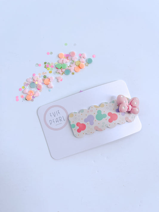 Pastel Pink Mouse Bow Single Snap Clip