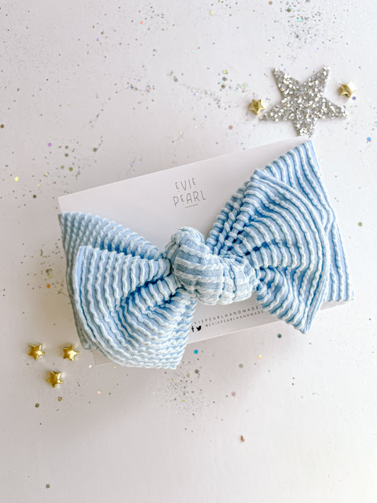 Baby Blue Ribbed Baby Bow Turban