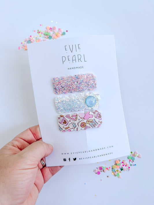 Glitter, Blue Mouse Clip & Park Snack Clip Set