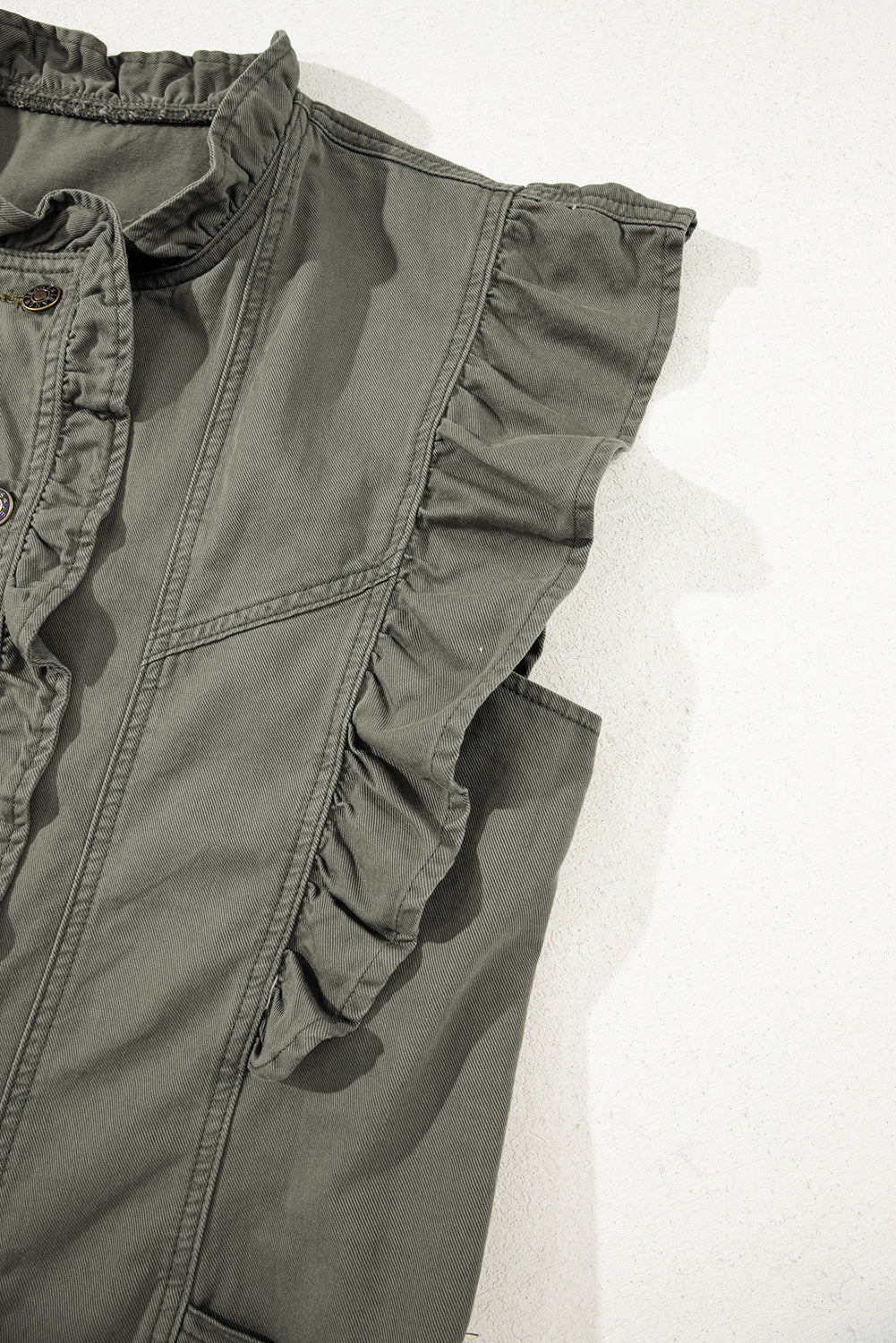 Denim Patchwork Ruffle Sleeve Jacket Vest