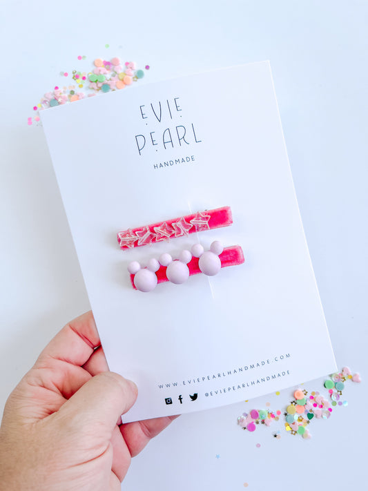 Hot Pink Stars & Mouse Bar Clip