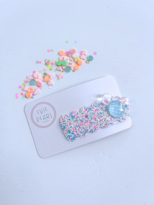 Blue Mouse Glitter Single Snap Clip