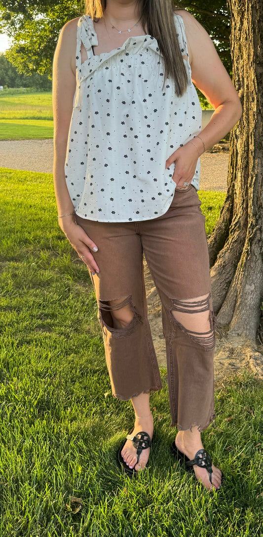 Mahogany Distressed Cropped Pants