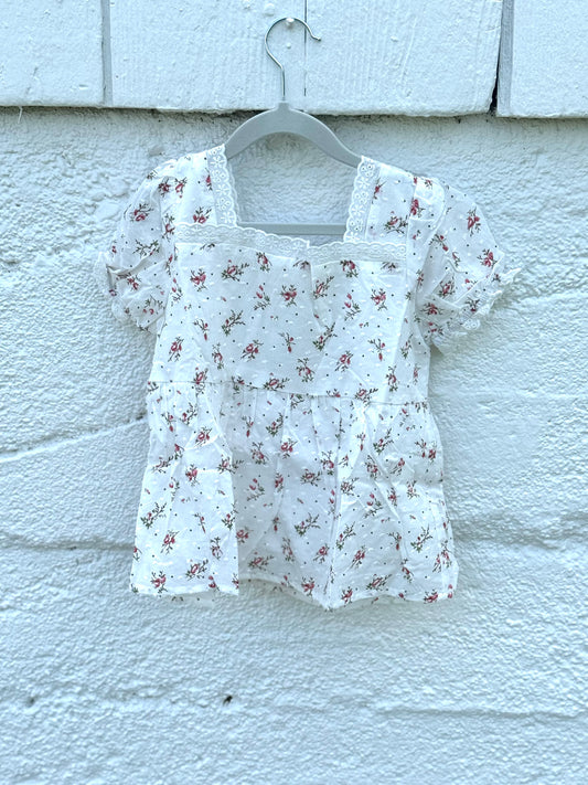 Mixed Floral Roll Sleeve Peplum Top