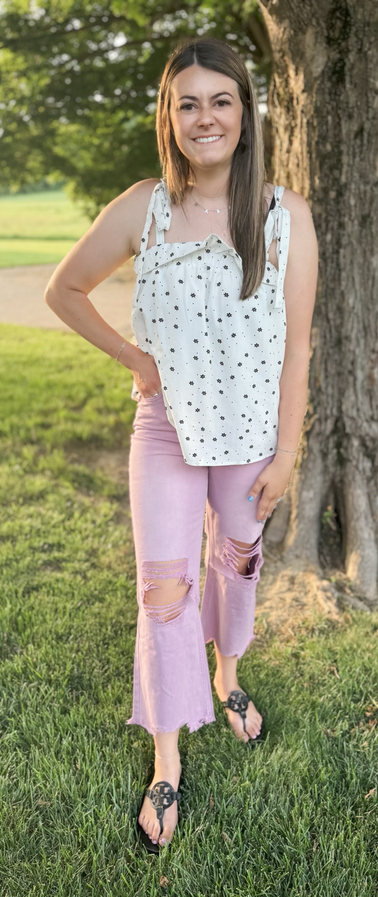 Violet Distressed Cropped Pants