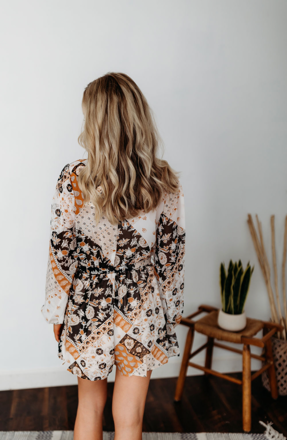 Long Sleeve V-Neck Print Romper