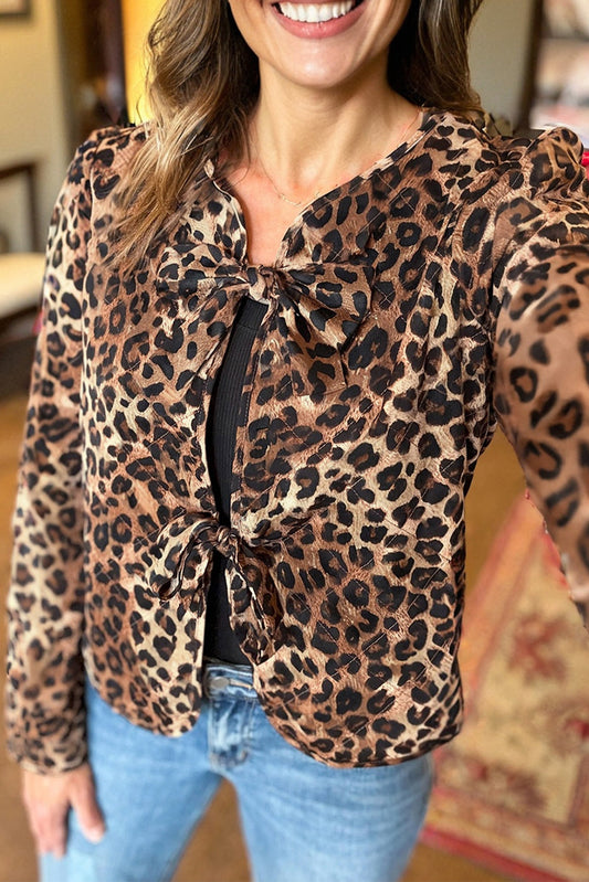 Leopard Quilted Tie Front Jacket