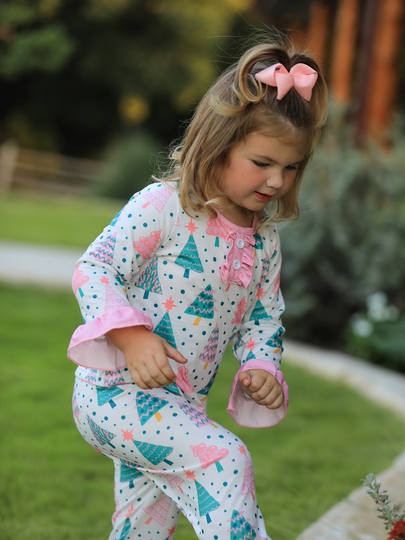 Christmas Tree Ruffles Girls Pajamas